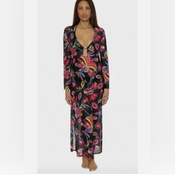 TRINA TURK Luminary Mesh Maxi Dress Swimsuit Cover Up, tropical Size Medium new - Picture 3 of 13